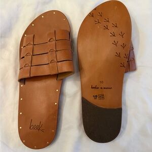 Beek Prion Tan Leather Slide Sandals, Size 10